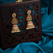 Elegant gold matt ruby green jhumkas