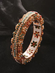 White Gold Tone Jadau Bangles with Pearlss