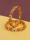 Pink Green Gold Tone Temple Bangles